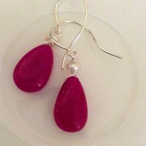 Sterling Silver Ruby & freshwater Pearl Earrings 925